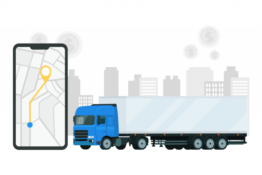 Moving truck transporting goods across a city